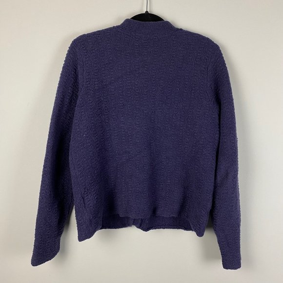 Eileen Fisher Boucle Purple Wool Blend Mock Neck Cardigan Knit Jacket Sz Medium - Picture 6 of 9